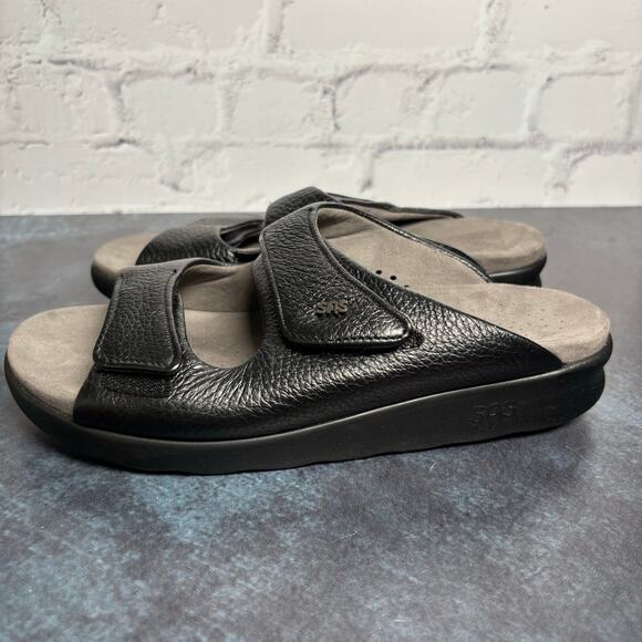 SAS Women's Cozy Slide Sandal Black Leather Comfort Shoe Adjustable Strap Size 7 - Picture 3 of 11